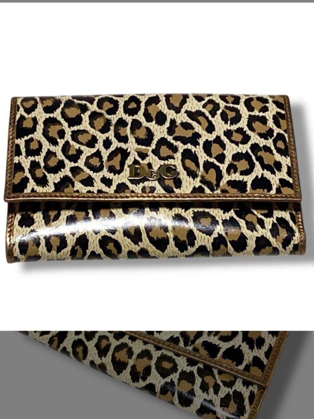 D&G Leopard-Print Foldover Wallet in Beige, Black & Brown